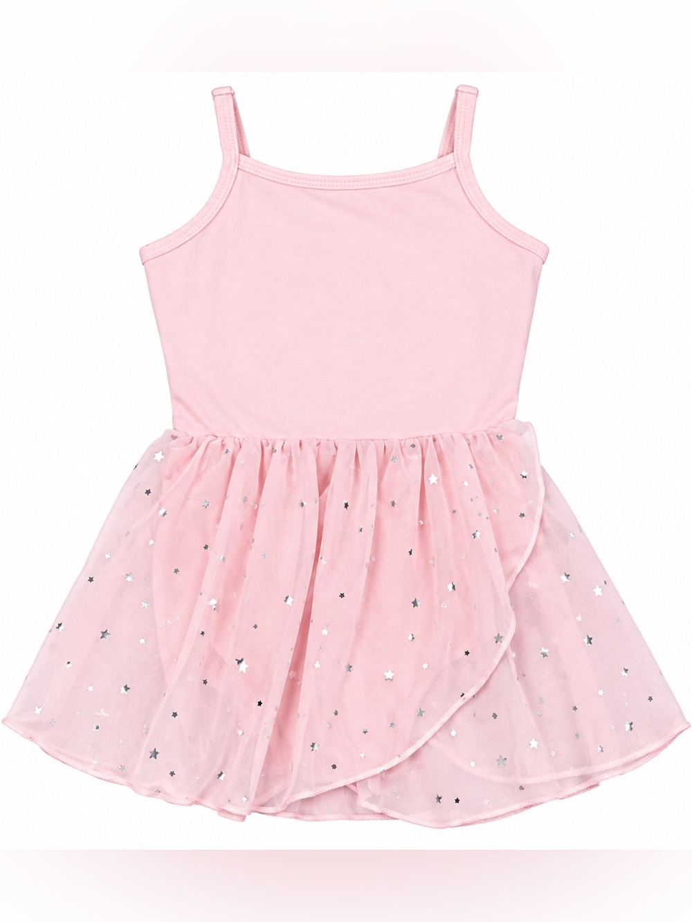 Girls Size 100/3T-4T Pink Ballet Leotard Dress Silver Star Tutu Dance Costume